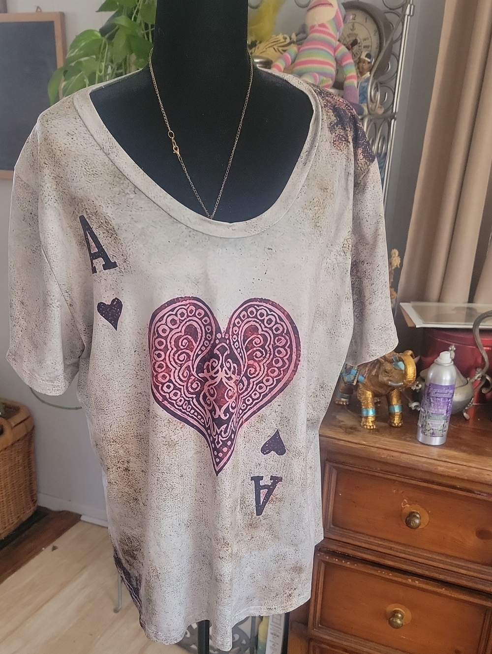 Unbranded Pink Heart Ace Graphic Tee - Women's Casual Top